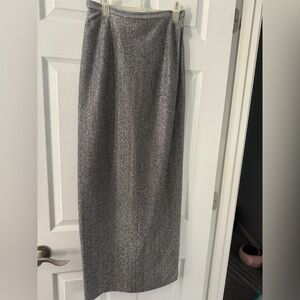 Vintage black & silver metallic straight floor length skirt size 2 Formal